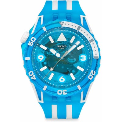Montre Swatch Série Scubaqua Mouvement Quartz Étanche 100m Boîtier Céramique Bio-Basée Cadran Bleu Bracelet Silicone Montres Homme SSCU09S100 Blue Dial