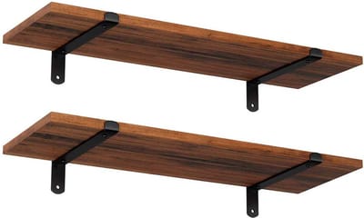 Hoppa! Wandplank | Set van 2 | 60 x 20 x 7 cm | Zwevende Plank | Decoratieve Planken | Vintage | Houtlook | Voor Slaapkamer | Woonkamer | Keuken | Hal | Elke Plank Belastbaar tot 15 kg | MDF Bruin-Zwart
