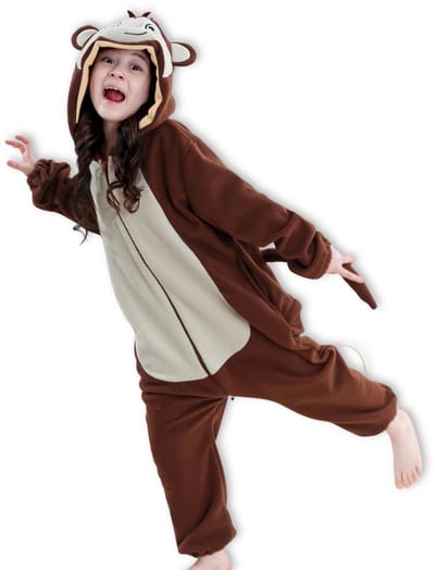 BoefieBoef Dieren Onesie Aap voor Kinderen 9-12 Jaar – Pyjama Dieren Verkleedpak – Warme Flanel Jumpsuit met Capuchon – Knuffelpak & Huispak – Zwemles – Carnaval, Halloween & Sinterklaas Cadeau – Jongens & Meisjes - Bruin