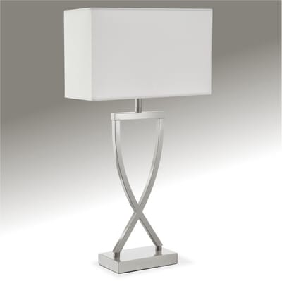 tectake® Tafellamp Avina - Lamp voor Slaapkamer, Woonkamer, Bureau - Modern Design - 27 x 12 cm Lampenkap - E27 - Nikkelkleurig Frame