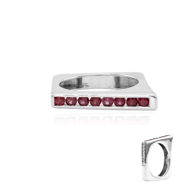 Cavill - Zilveren Ring met 0,355 ct Rode Spinel en 0,147 ct Zirkonia - 925 Sterling Zilver Geplatineerd - Elegant Modern Design - Damesring