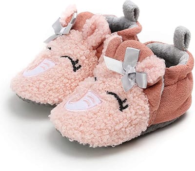 Babyslofjes - Antislip – Fleece voering - Slofjes voor je baby, dreumes voor jongens en meisjes – 12-18 Maanden (13cm) – Roze - Olifant