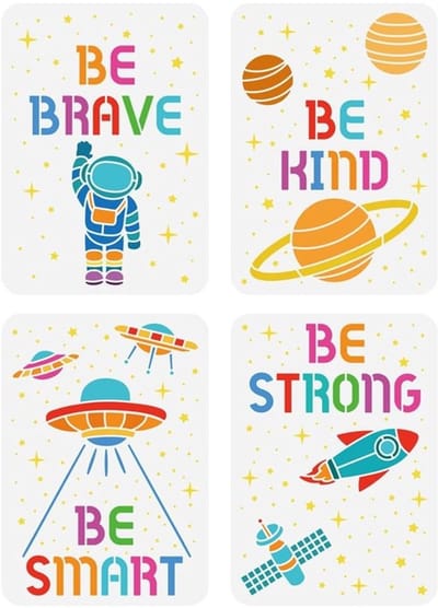 Allecto - Ruimteschip Stencil - Schilderen - 4 Stijlen - 21x29,7cm - Creatieve DIY - Astronaut en Planeet - Geschikt voor Kinderen en Volwassenen
