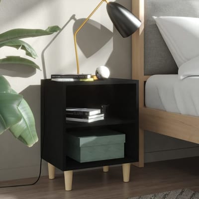 vidaXL - Nachtkastje - met - massief - houten - poten - 40x30x50 - cm - zwart