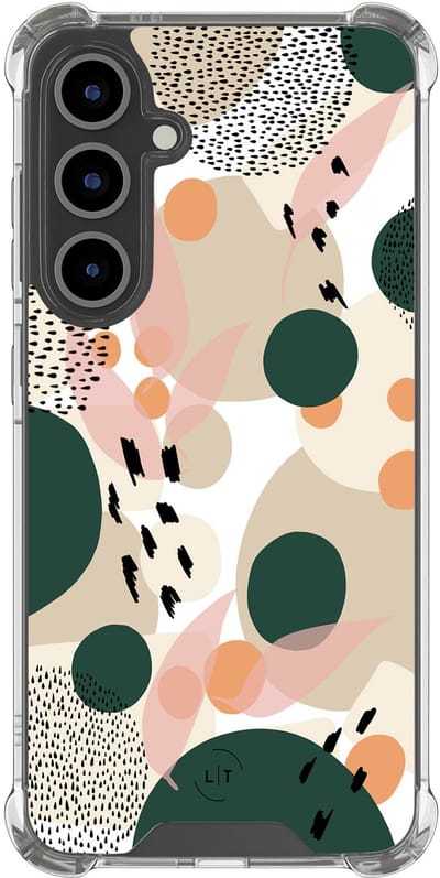 Shockproof hoesje - Geschikt voor Samsung Galaxy S24 FE - Abstract painted - Extra sterke case - TPU/polycarbonaat - Print / Illustratie - Beige, Transparant