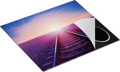 Chefcare Inductie Beschermer Rails Spoorweg in de Woestijn bij Zonondergang - 60x50 cm - Afdekplaat Inductie - Kookplaat Beschermer - Inductie Mat