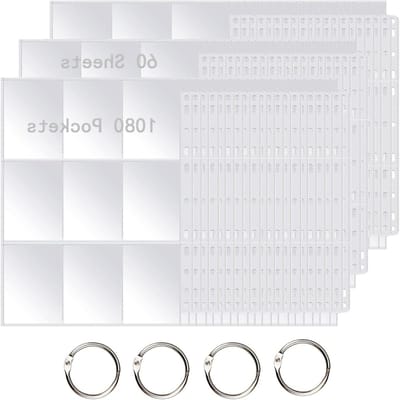 Pockets Trading Cards Covers - 1080 Transparante Album Pagina's voor Game Cards, DIY Hoes en Ruggen, Inclusief 4 Bindringen voor Optimaal Opslag en Bescherming