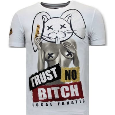 Heren T shirt met Opdruk - Trust No Bitch - Wit