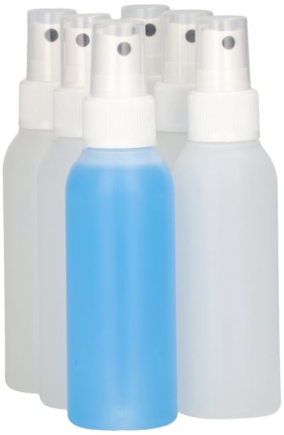 6 x ronde Plastic Fles 100 ml mat doorzichtig + Spraypomp wit- BPA Vrij - Niet Breekbaar - Plastic Flesjes Navulbaar - Met Dop - Lege Flessen - 6 stuks