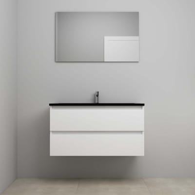 On-Line Badkamermeubelset - 100 cm - Voorgemonteerd - Ladestructuur - Acryl Wastafel - 1 Kraangat - Spiegel - Hoogglans Wit