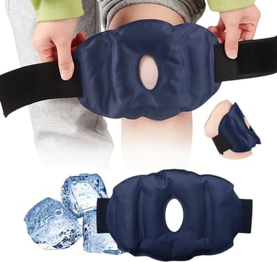 Herbruikbare Knie Ice Pack met Gel – Nylon Kniebrace voor Koud & Warm Kompres, Kniebeschermer, Pijnverlichting, Sport, Herstel en Ontspanning - Marineblauw