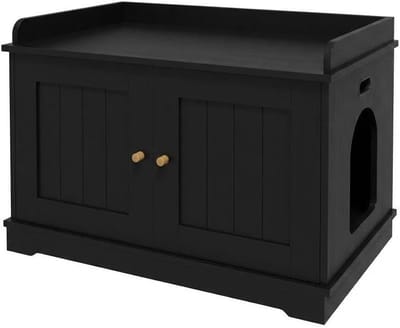 kattenbak, kattenhuis,Houten kattenbakmeubel 80 cm - verborgen kattenbak kast met schuurdeur - kattenhuis & bank - geventileerd - Zwart