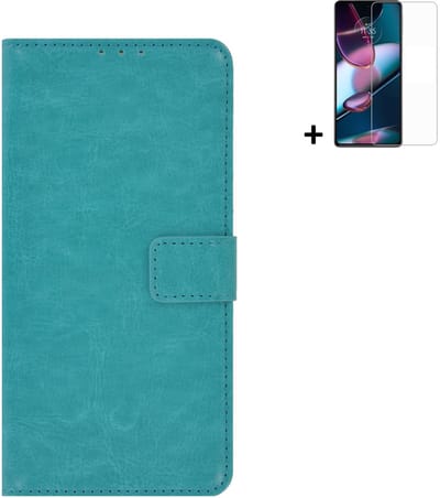 MoDo hoesje Geschikt voor Motorola Moto G52 - Kunstleer Book Case - Turquoise hoesje met screenprotector