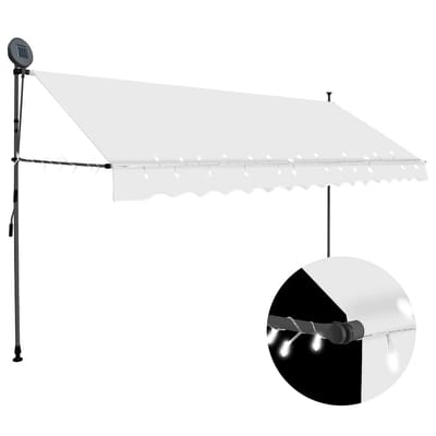vidaXL - Luifel - handmatig - uitschuifbaar - met - LED - 350 - cm - crèmekleurig