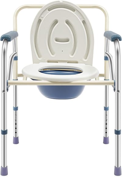 In hoogte verstelbare en opvouwbare toiletstoel met armleuningen en rugleuning