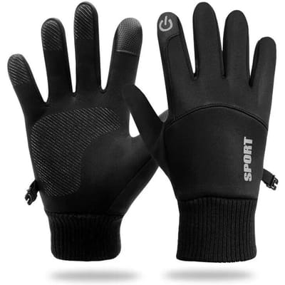 Winterse zwarte fietshandschoenen, warm, met volledige vingers, waterdicht, geschikt voor buitensporten zoals hardlopen, motorrijden, skiën en touchscreen-apparaten, voor mannen en vrouwen. one size