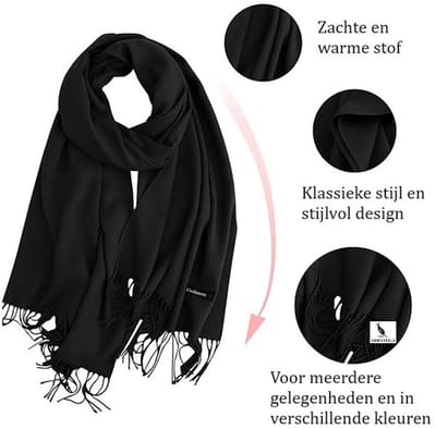 San Vitale® - Luxe Sjaal - Pashmina Shawl - Cashmere/Kasjmier Mix - Omslagdoek - Zwart