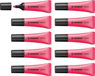 STABILO NEON - Markeerstift - Unieke Tube Vorm - Roze - Doos 10 Stuks
