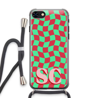 Gepersonaliseerd - Case Company® - Hoesje met koord geschikt voor iPhone 8 hoesje met Koord - Grid Monogram - Telefoonhoesje met Zwart Koord - Extra Bescherming aan alle Kanten en Over de Schermrand
