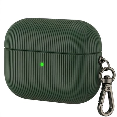 Luxe geribd hoesje voor oordopjes – Vertical Stripe design met sleutelhaak, geschikt voor AirPods Pro 2 (Groen)