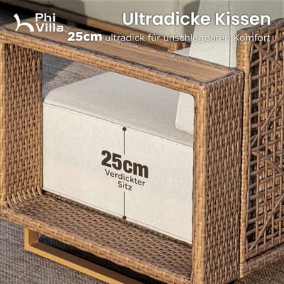 Rotan Tuinmeubelset 6 Personen Modulair Loungeset met Dikke Kussens Beige – Weerbestendige Outdoor Hoekbank voor Tuin, Terras & Balkon – Ergonomisch Design – Laura