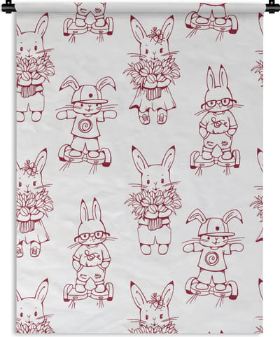 Wandkleed - Wanddoek - Hoverboard - Patronen - Konijnen - 90x120 cm - Wandtapijt