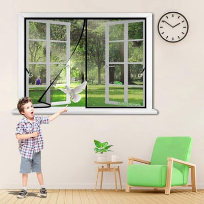 Opvouwbaar Horraam - Insectenwering Raam - Buitenlucht Binnen - Automatisch Sluitend - 180x125cm - Zwart