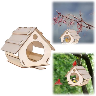 Vogelkooi - Houten vogelhuisje - Bouwpakket Vogelhuisje - Hangend vogelhuisje - Tuindecoratie - Kan worden geverfd - Met kijkluik - Geschikt voor tuinen, terrassen, achtertuinen en bomen (16*10 cm - Zelf Bouwen)