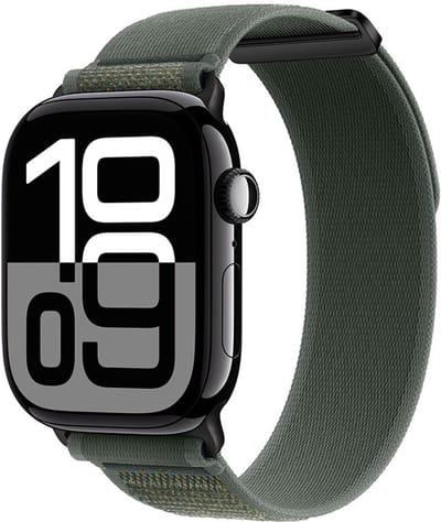 Stravo Trail Loop Nylon Sport bandje - Zachte nylon Smartwatchbandje met klittenbandje - Geschikt voor Apple Watch 42mm (Series 11/10), 41mm (Series 9/8/7), 40mm (Series 6/5/4, SE 3/2/1), 38mm (Series 3/2/1) - Groen