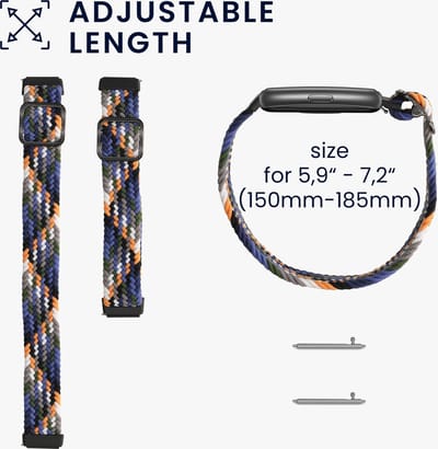 kwmobile nylon bandje voor smartwatch - geschikt voor Huawei Band 7 - 15 - 18,5 cm - Polsbandje in donkerblauw / geel / grijs