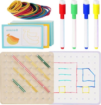 Houten Geoboard - Wiskundig materiaal - Vormen Leren - Afgeronde hoeken - 16.5 x 16.2 cm - Houtkleur