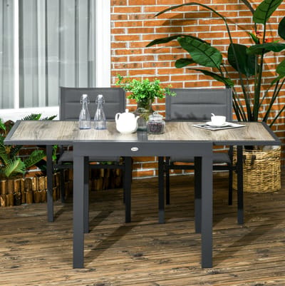 Tuintafel - Uitschuifbare Eettafel Voor Tuin En Terras - Rechthoekig Voor 6 Personen - Aluminium En Kunststof - 160x80x75 Cm - Beige Grijs