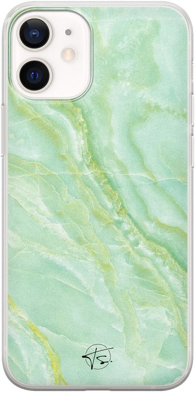 Hoesje geschikt voor iPhone 12 Mini - Marmer Limegroen - Soft Case - TPU - Marmer - Groen - Mooie Telefoonhoesjes