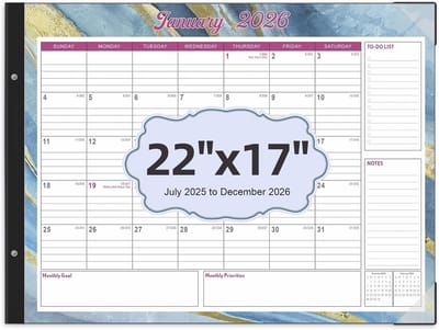 Bureaukalender 2025-2026 Bureaukalenders 18 maanden juli 2025 - december 2026 bureaukalender 22" x 17"