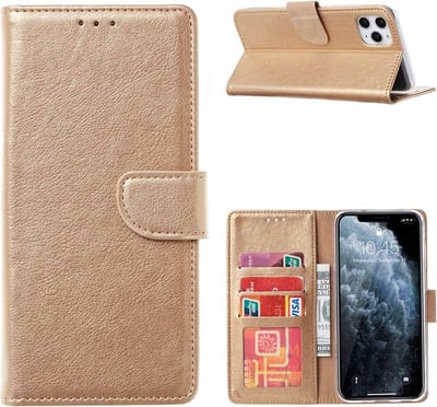 Cityhoesje-iPhone 15 Pro hoesje - Bookcase - Boekmodel incl Pasjeshouder - Goud