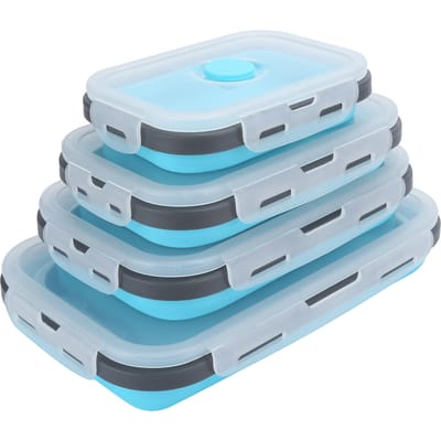 Ensemble de 4 pièces Boîte à déjeuner en silicone pliable Conteneur de stockage alimentaire Boîte bento pour voyage en extérieur gray