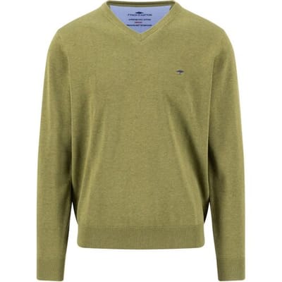 Fynch-Hatton Trui V-Neck Solid Color Superfine 3-Ply Cotton Moss / male