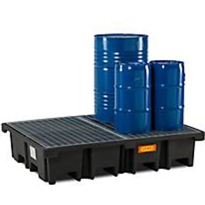 Opvangbak PALETTE-PE 425/4 CEMO – 425 liter -  voor 2 Euro-pallets - voor 4 x 200 l vaten  - L 1670 x B 1270 x H 360 mm - met stalen rooster