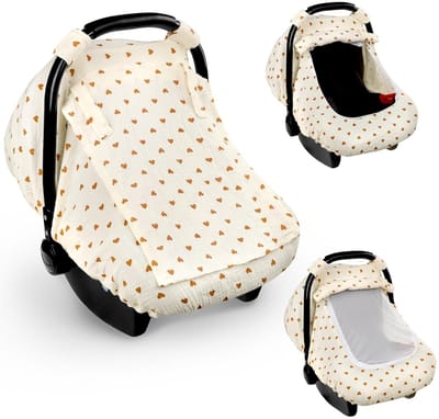 Autostoelhoes voor baby’s, zomerse autostoelhoezen voor baby’s, zuigelingen en pasgeborenen, ultra-zachte ademende universeel passende kaphoezen voor kinderwagens en autostoeltjes voor jongens en meisjes (Hartjes)