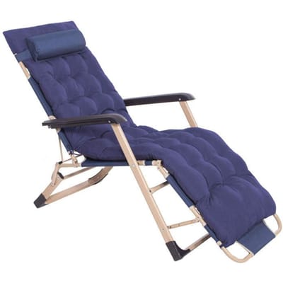 Springos Tuinstoel | Ligstoel | Opvouwbaar | Verstelbaar | Ergonomische Hoofdsteun | Met Kussen | Blauw | Metaal