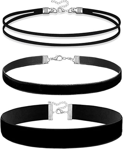 Elegante Zwarte Fluwelen Choker Halskettingen Set voor Vrouwen - Vintage Gothic en Lolita Kostuumaccessoires voor Feestjes en Carnavals