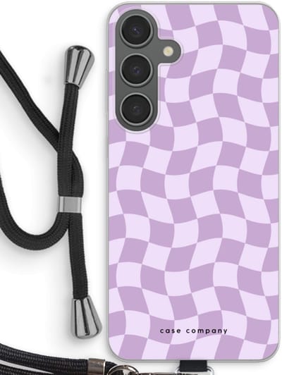 Case Company® - Hoesje met koord geschikt voor Samsung Galaxy S24 Plus hoesje met Koord - Grid Paars - Telefoonhoesje met Zwart Koord - Bescherming aan alle Kanten en Over de Schermrand