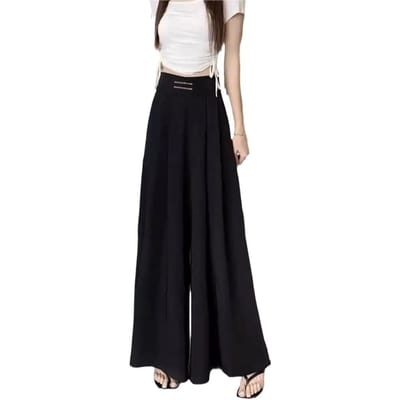 Zomer en herfst gesp hoge taille hangend gevoel wijde pijpen hangend gevoel taille bedekkend buik lange rok broek 3XL zwart