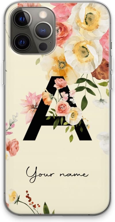 Gepersonaliseerd - Case Company® - Hoesje geschikt voor iPhone 13 Pro Max hoesje - Flirty Flowers Monogram - Soft Cover Telefoonhoesje - Bescherming aan alle Kanten en Schermrand