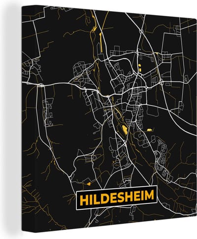 Canvas Schilderij Hildesheim - Goud - Stadskaart - Kaart - Plattegrond - Duitsland - 20x20 cm - Wanddecoratie