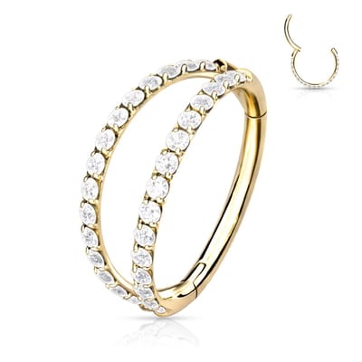 Piercing titanium dubbel rij steentjes clicker 1.2x10 - goud - LMPiercings