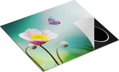Chefcare Inductie Beschermer Roze Anemoon Bloem met een Blauwe Vlinder - 60x50 cm - Afdekplaat Inductie - Kookplaat Beschermer - Inductie Mat