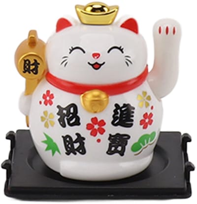Allecto - Maneki Neko - Gelukkige Kat - Solar Waving Cat - 5,5cm - Witte Decoratie - Geluksfiguur - Geschikt voor Thuis en Kantoor - Wit