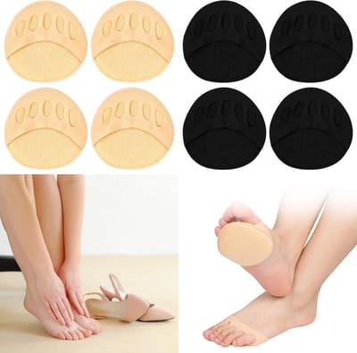 Voetpads, 4 paar anti-slip voorvoetkussentjes voor vrouwen, onzichtbare middenvoetkussens, bal van voetkussens, hoge hakken, teentopper, sokken, voering, teenloze halve sokken voor verlichting