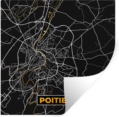 Muurstickers - Sticker Folie - Stadskaart - Plattegrond - Poitiers - Frankrijk - Kaart - 100x100 cm - Plakfolie - Muurstickers Kinderkamer - Zelfklevend Behang XXL - Zelfklevend behangpapier - Stickerfolie